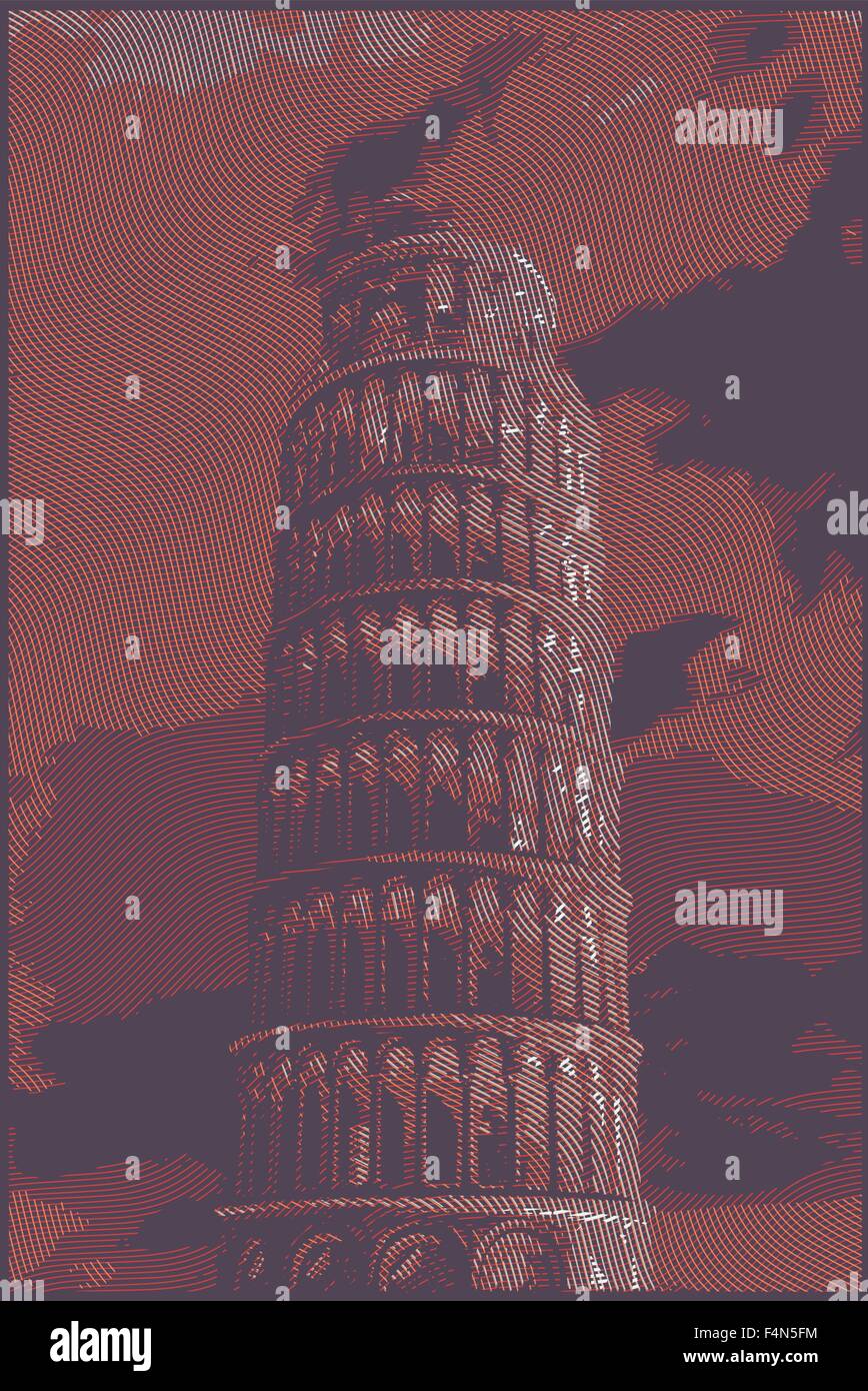 Berühmten pisanischen Turm mit Gravur Effekte gerendert. Stock Vektor