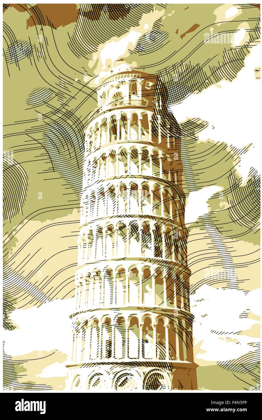 Berühmten pisanischen Turm mit Gravur Effekte gerendert. Stock Vektor