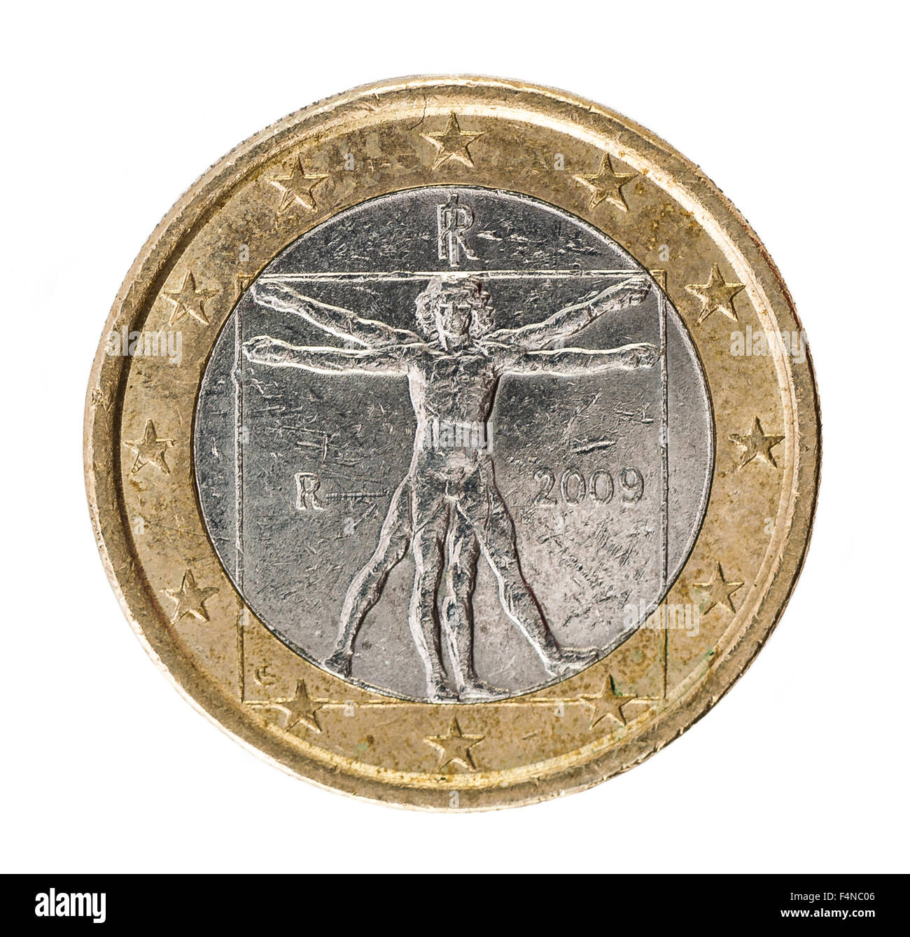 Leonardo Da Vinci Vetruvian Man eine Euro-Münze Rückseite auf weiß  Stockfotografie - Alamy