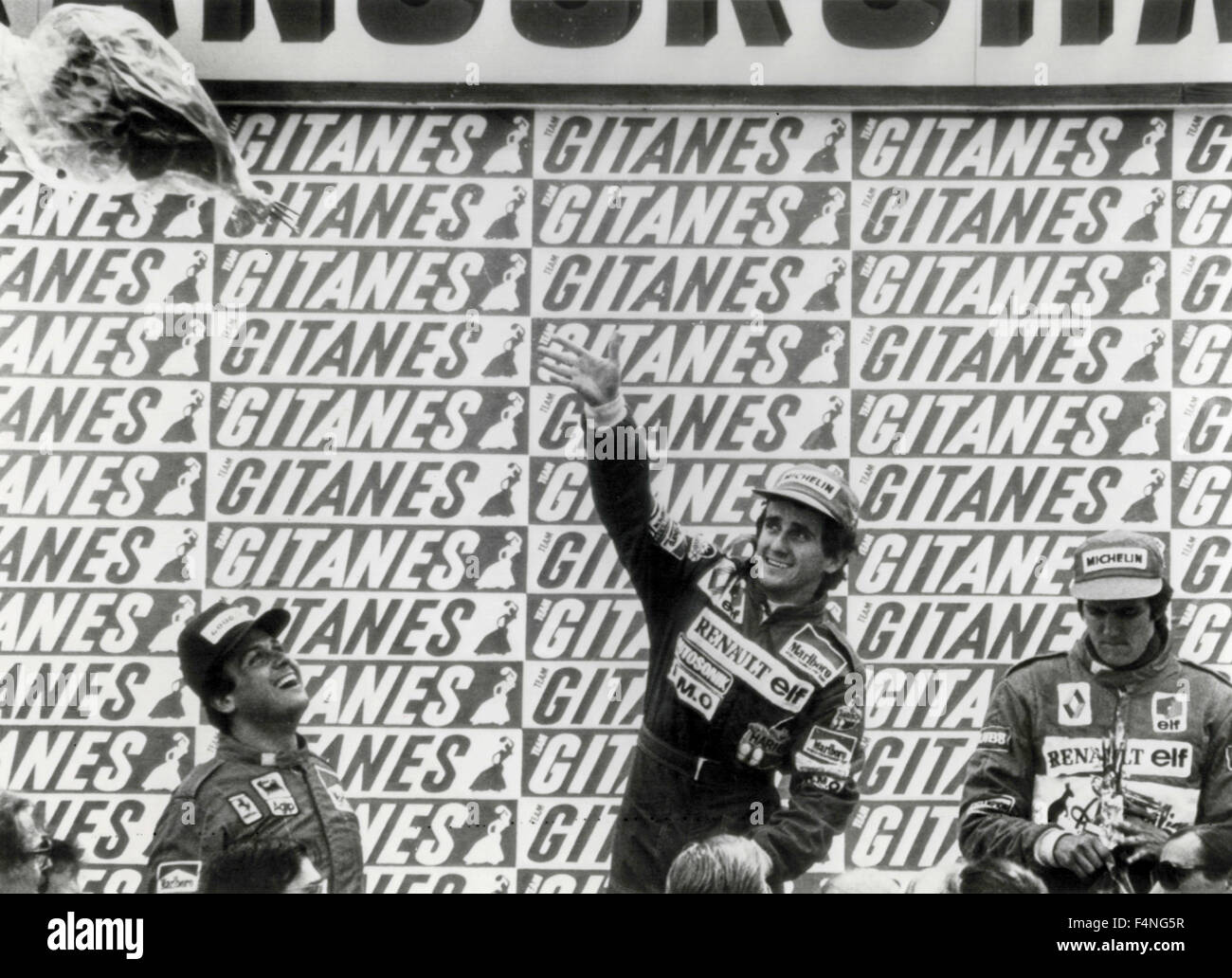 Alan Prost, Patrick Tambay und Eddie Cheever Auto-Rennfahrer Stockfoto