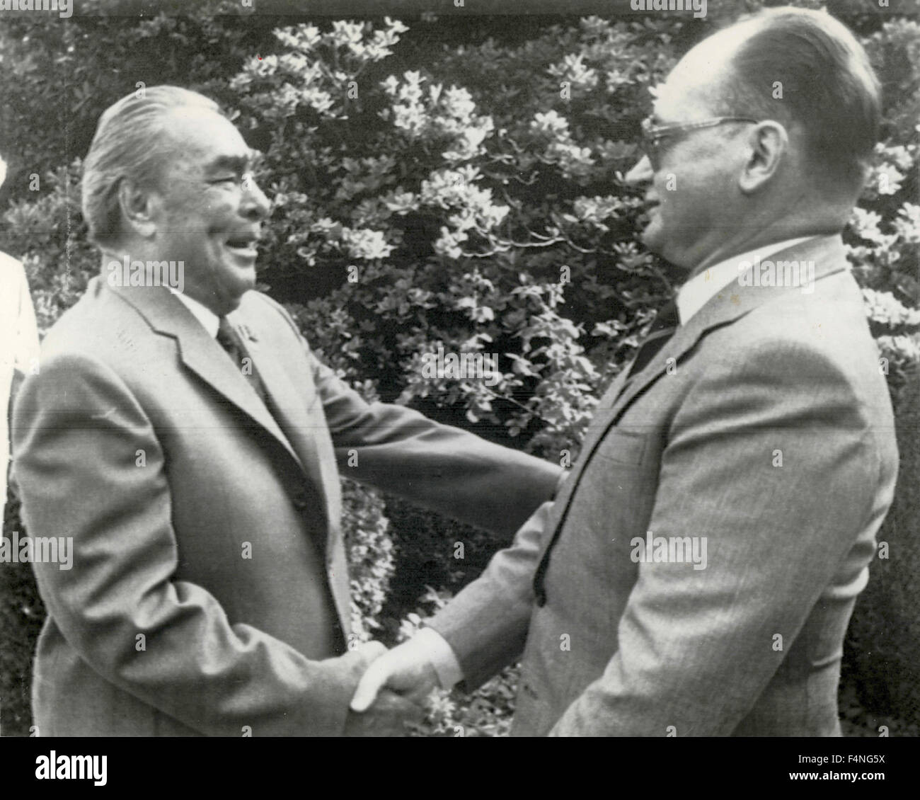 Leonid Brezhnev und Wojciech Jaruzelski, Präsidenten, UdSSR und Polen Stockfoto