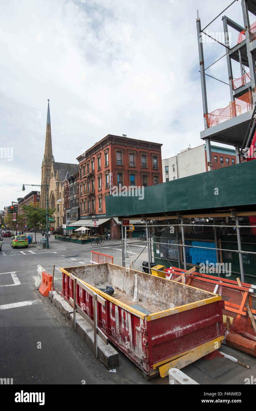 Die Bauarbeiten am Malcolm X Boulevard in Harlem, New York City, USA Stockfoto