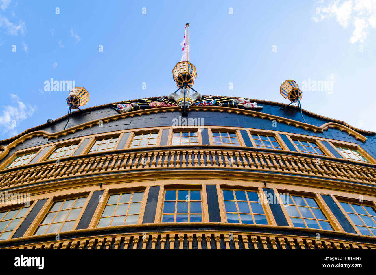 HMS Victory, Lord Nelsons Flaggschiff in Portsmouth Historic Dockyard, Hampshire, England. Stockfoto