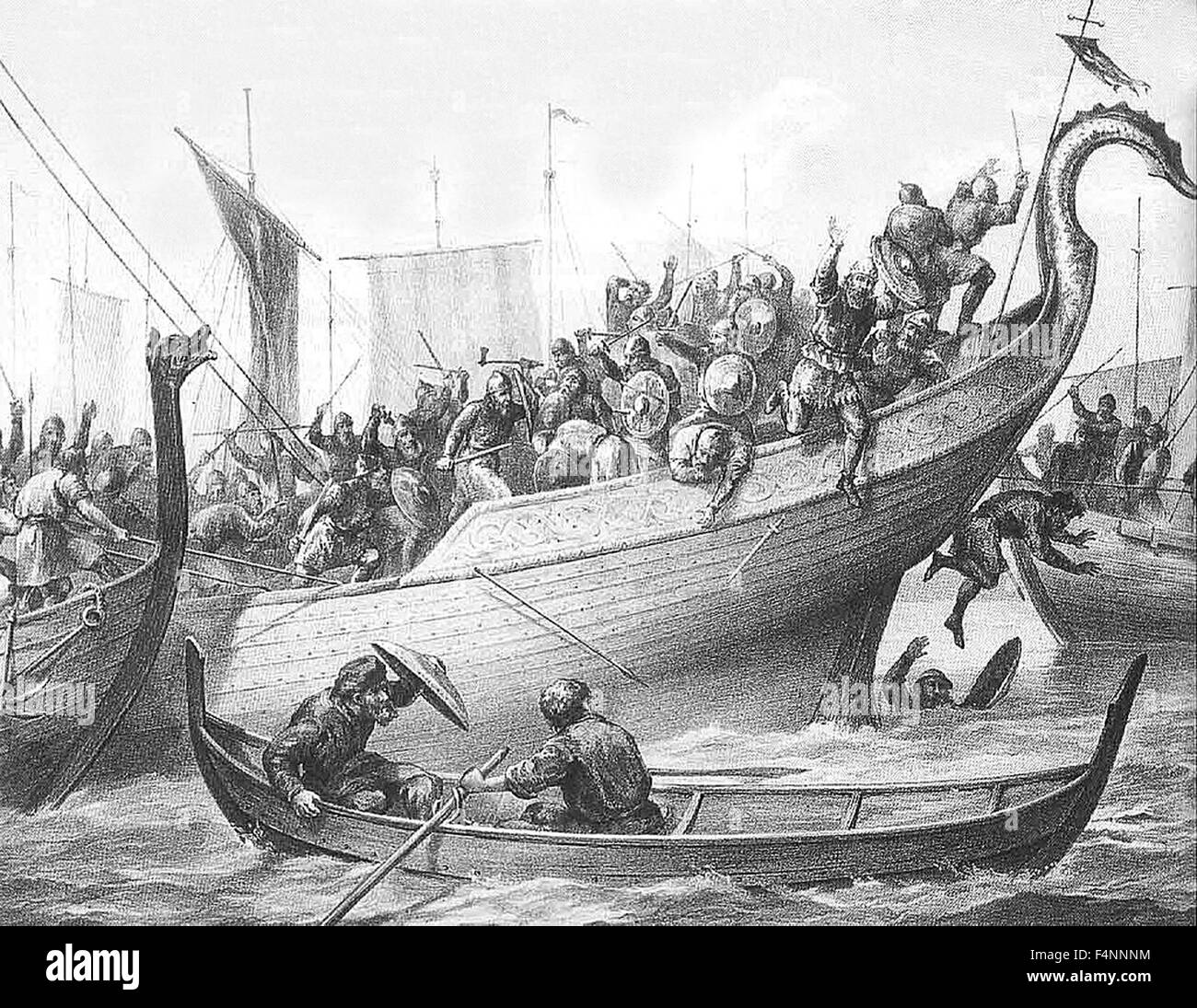 Die Schlacht von Svold (Svold, Swold) war eine Seeschlacht im September 999 oder 1000 in der westlichen Ostsee zwischen König Olaf Tryggvason von Norwegen und eine Allianz seiner Gegner gekämpft. OLAF Tryggvason (960s – 1000) war König von Norwegen von 995 bis 1000. Er war der Sohn eines Tryggvi Olafsson, König der Viken (Vingulmark und Rånrike) und nach späteren Sagas, Ur-Enkel von Harald Fairhair, erster König von Norwegen. Stockfoto