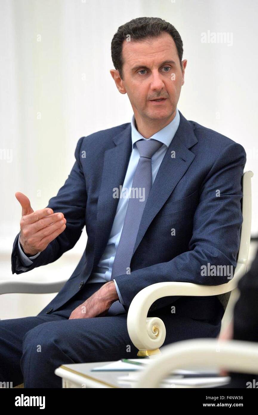 Moskau, Russland. 20. Oktober 2015. Syriens Präsident Bashar Assad bei seinem Treffen mit Präsident Vladimir Putin im Kreml 20. Oktober 2015 in Moskau, Russland. Assad wurde in Moskau auf seiner ersten Reise ins Ausland seit Ausbruch des Krieges in Syrien. Stockfoto