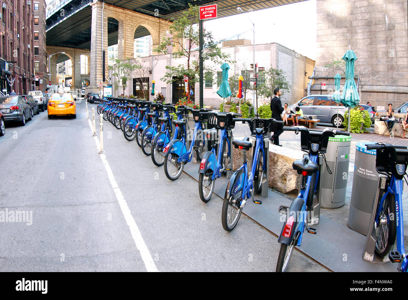 Citi Fahrrad Verleih Fahrräder aufgereiht in DUMBO Nachbarschaft in Brooklyn New York City Stockfoto
