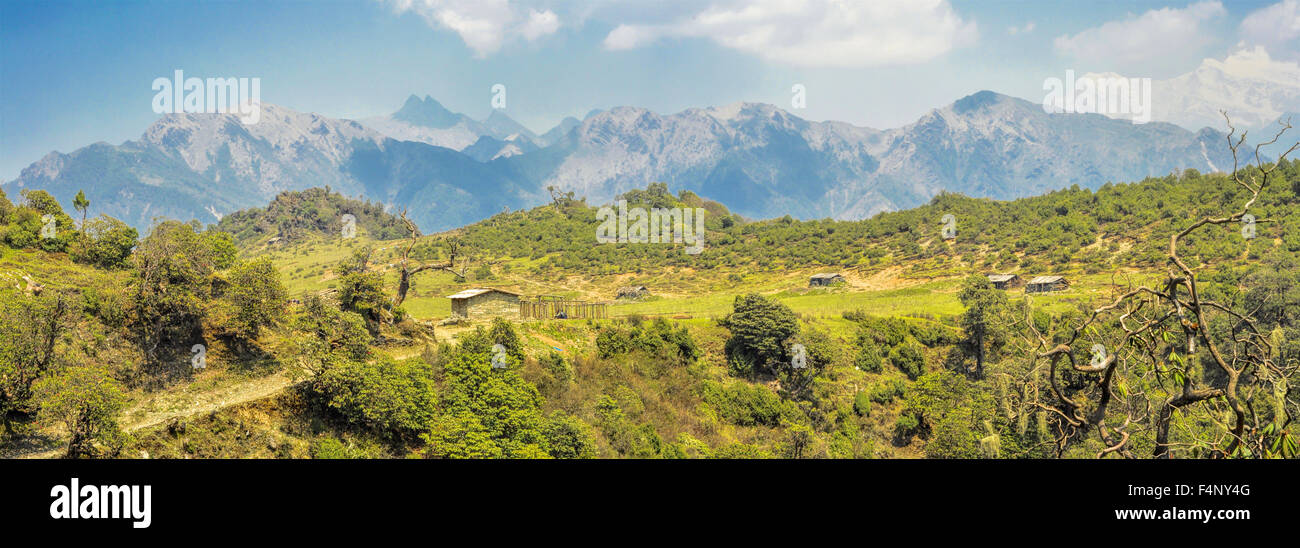 Malerische Panorama der Siedlung in Dolpo Region in Nepal Stockfoto