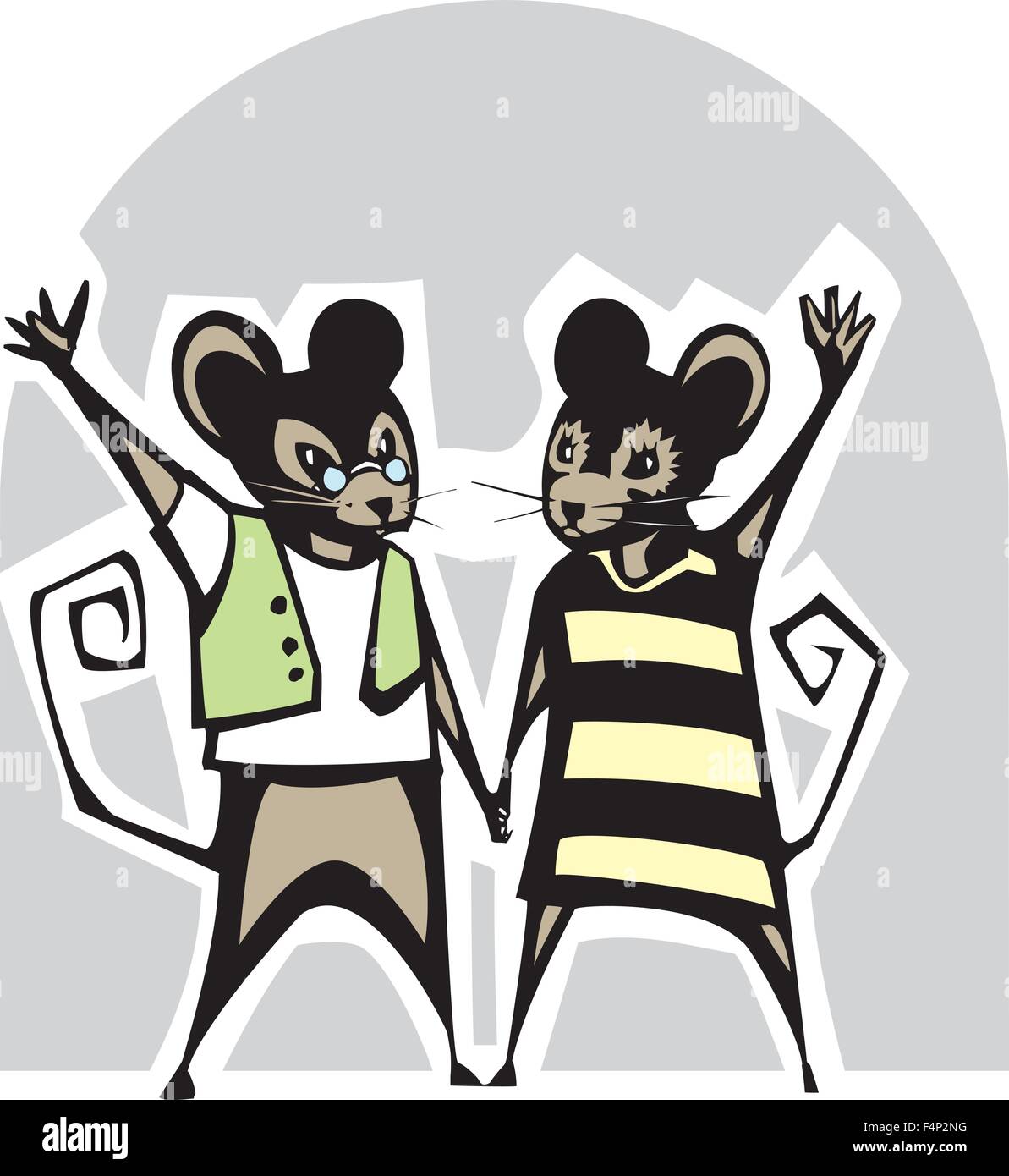 Maus-jungen und Mädchen Hand in Hand vor einer mousehole Stock Vektor