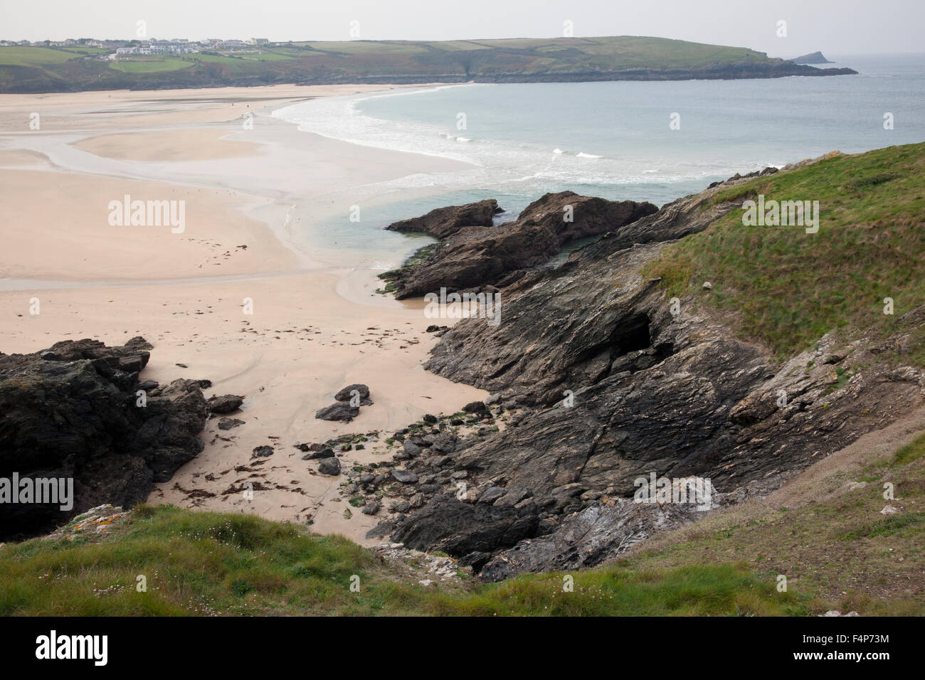 Crantock Strand im Winter, Cornwall, England, Großbritannien Stockfoto