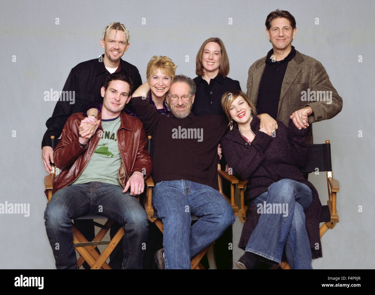 Dee Wallace Stone, Drew Barrymore, Henry Thomas, Robert MacNaughton, Peter Coyote, Kathleen Kennedy, Steven Spielberg / E.T: der Außerirdische 1982 unter der Regie von Steven Spielberg Stockfoto