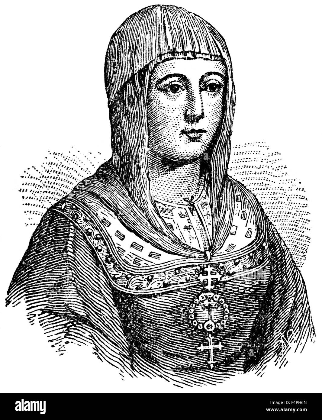 Isabella i. von Kastilien (1451-1504), Königin von Kastilien und Leon, 1474-1504, Ehefrau von Ferdinand II von Aragon, Gravur, 1889 Stockfoto