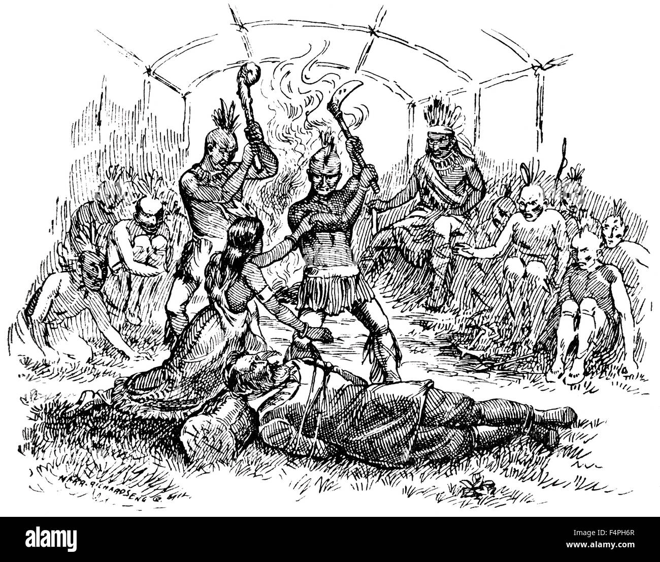 Pocahontas rettet John Smith, 1607, Gravur, 1889 Stockfoto