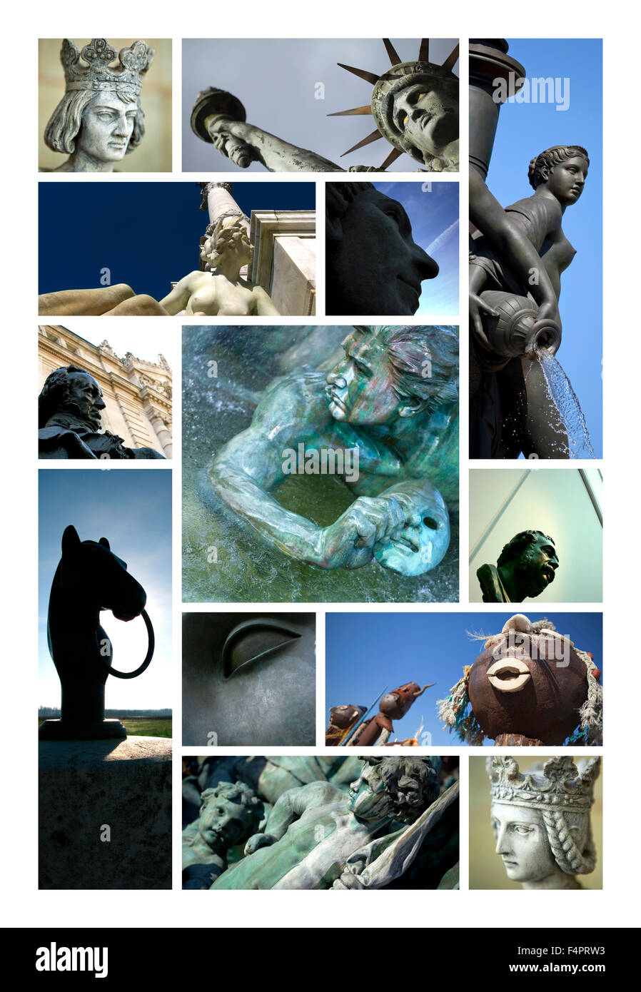 Verschiedene Büsten und Statuen auf einer collage Stockfoto