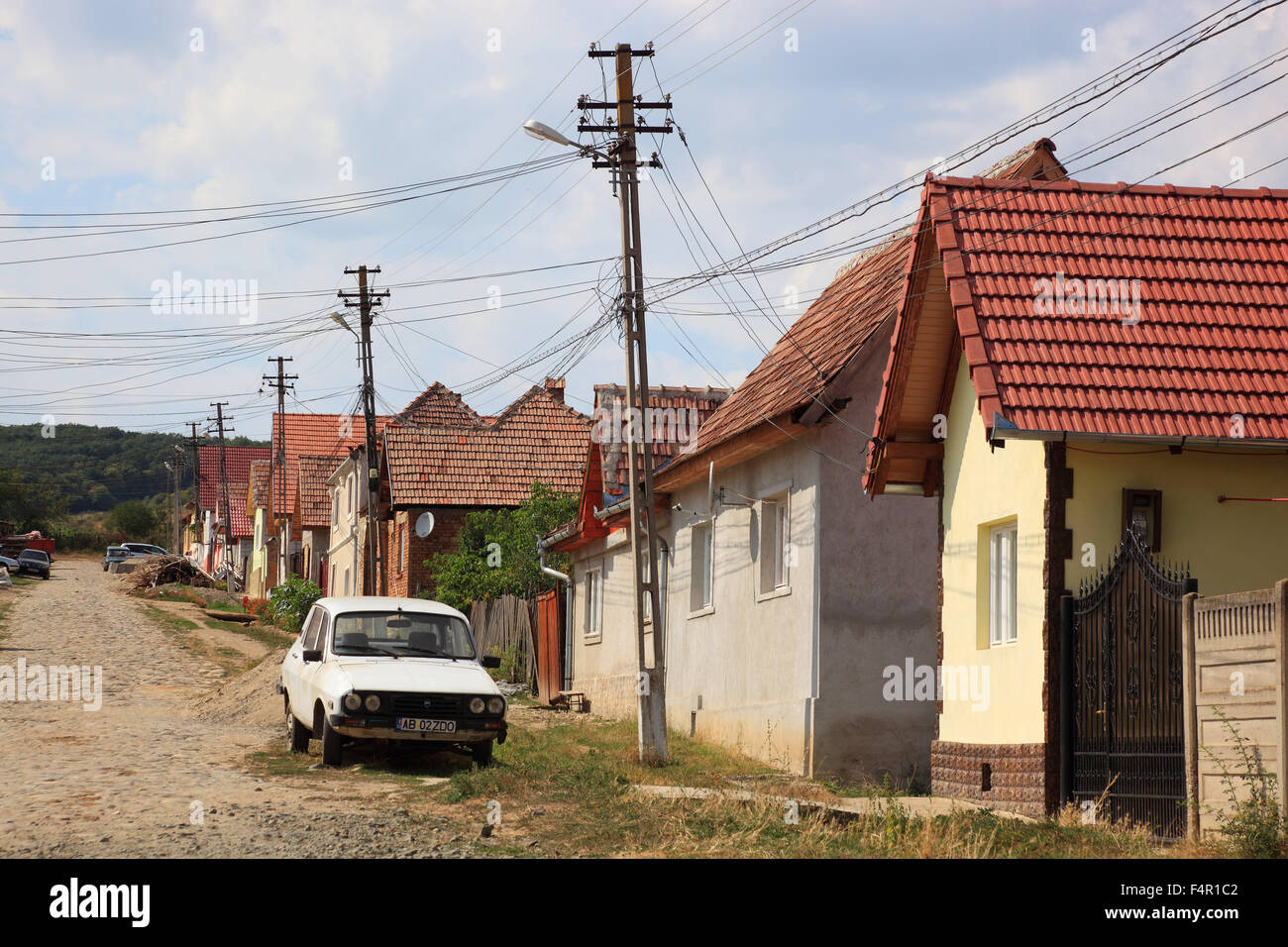 Typische Siebenbürger Dorfstruktur, hier in Calnic. Calnic, Deutsch Kelling ist ein Dorf in der Grafschaft Alba in Siebenbürgen, Rom Stockfoto