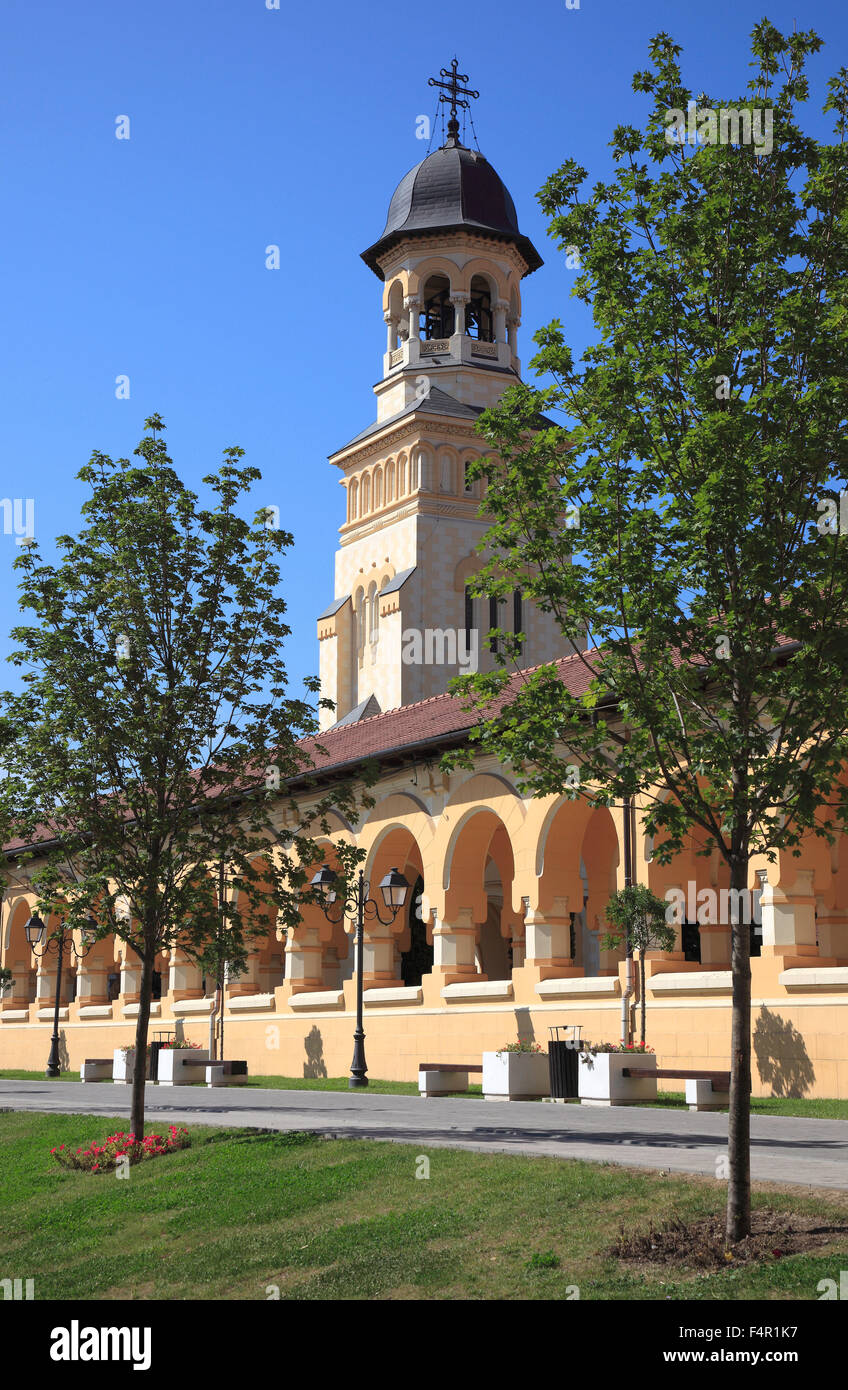 Tor Turm die Kathedrale Krönung der rumänisch-orthodoxen Kirche, Alba Iulia, Balgrad, Siebenbürgen, Rumänien. Stockfoto
