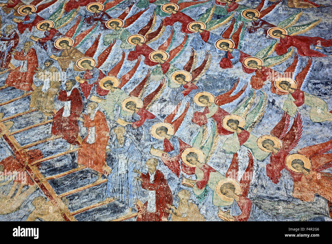"Fresko"Stairway to Heaven", Kloster Sucevita ist ein östliches orthodoxes Kloster befindet sich im nordöstlichen Teil von Rumänien. Stockfoto