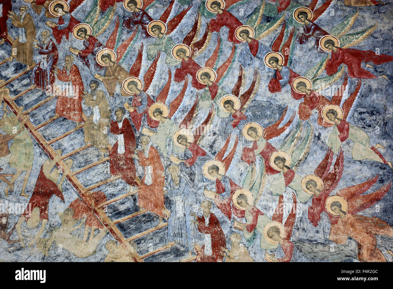 "Fresko"Stairway to Heaven", Kloster Sucevita ist ein östliches orthodoxes Kloster befindet sich im nordöstlichen Teil von Rumänien. Stockfoto