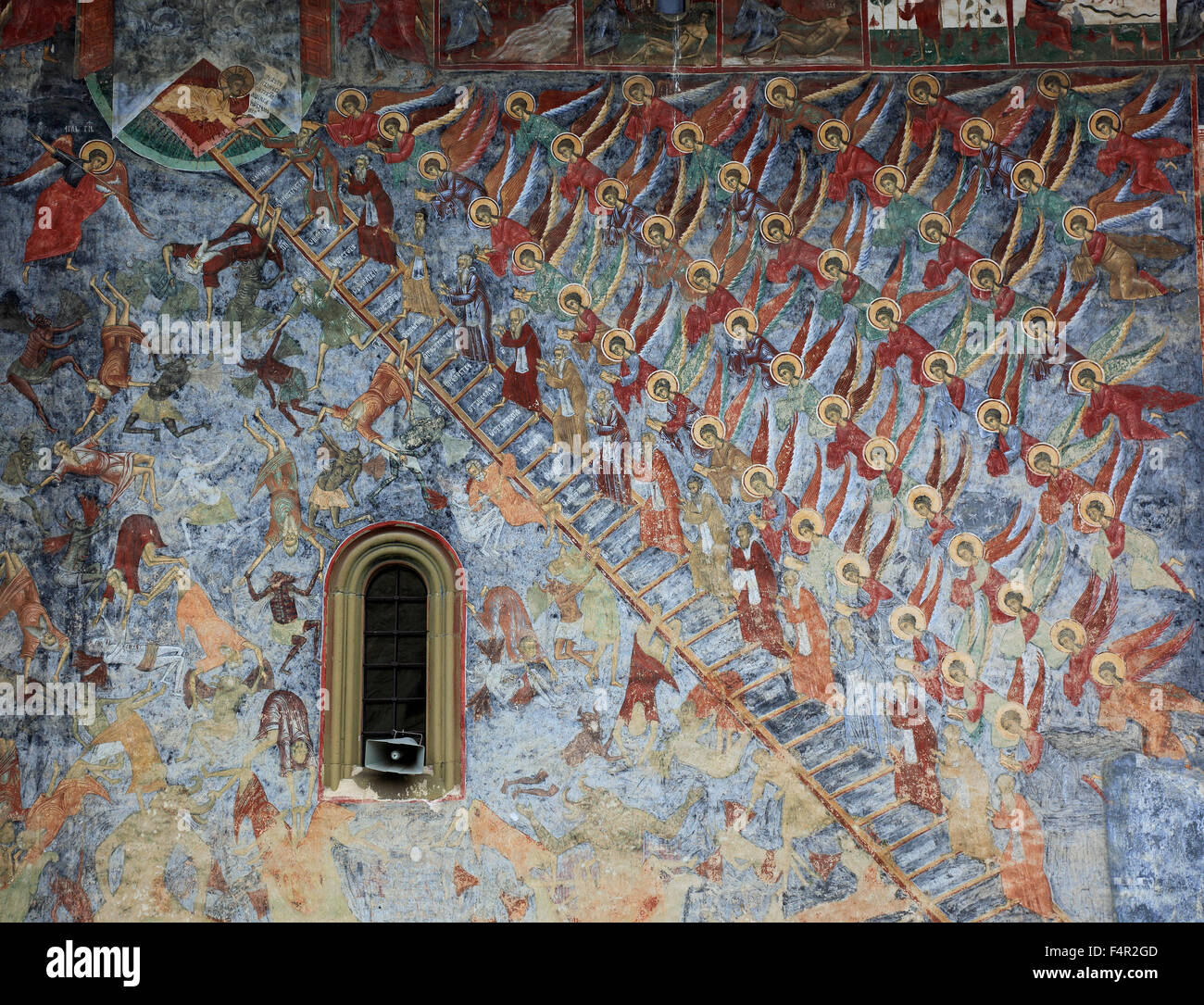 "Fresko"Stairway to Heaven", Kloster Sucevita ist ein östliches orthodoxes Kloster befindet sich im nordöstlichen Teil von Rumänien. Stockfoto