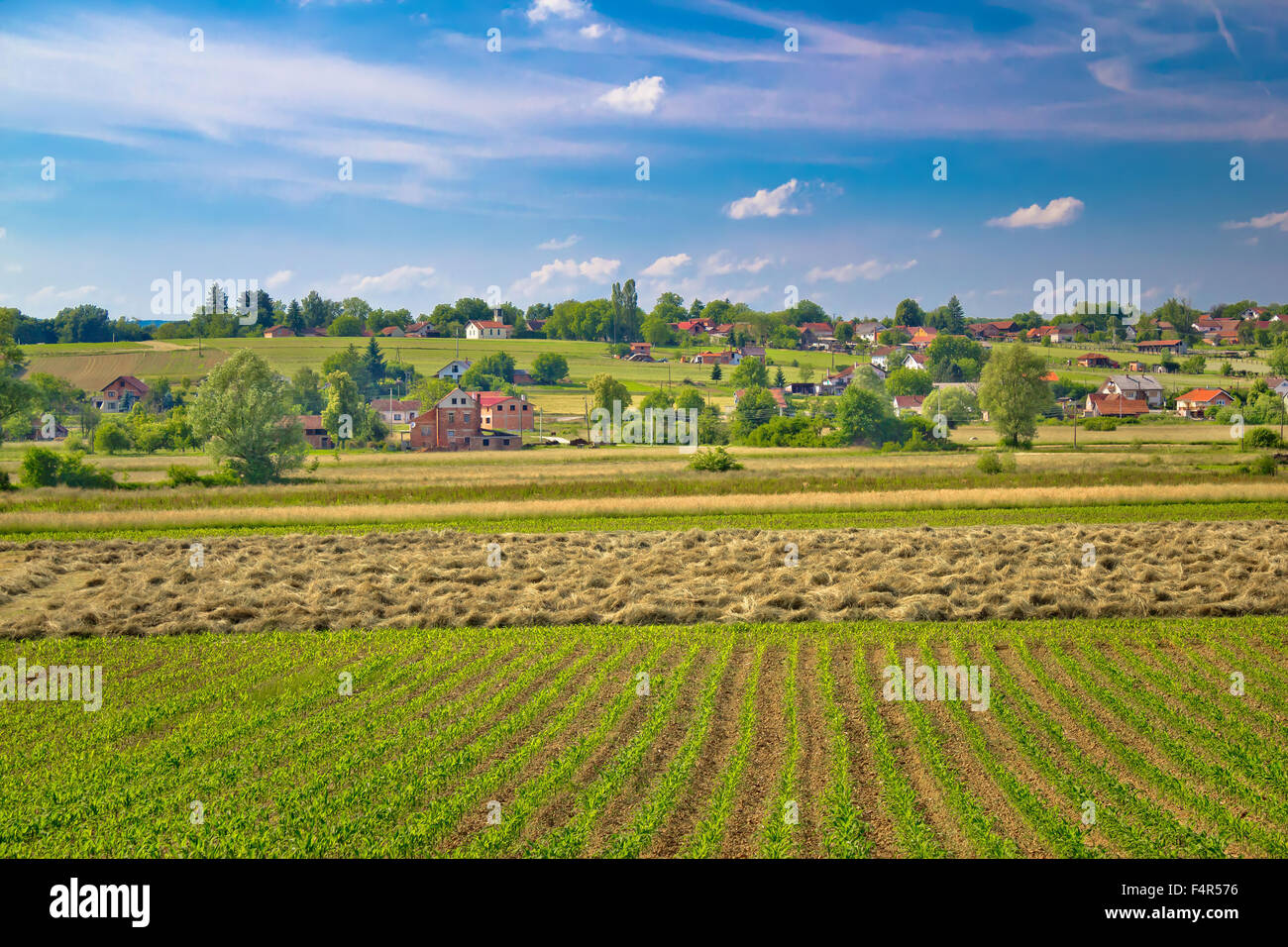 Dorf von Majurec in der grünen Landschaft, Prigorje Region in Kroatien Stockfoto