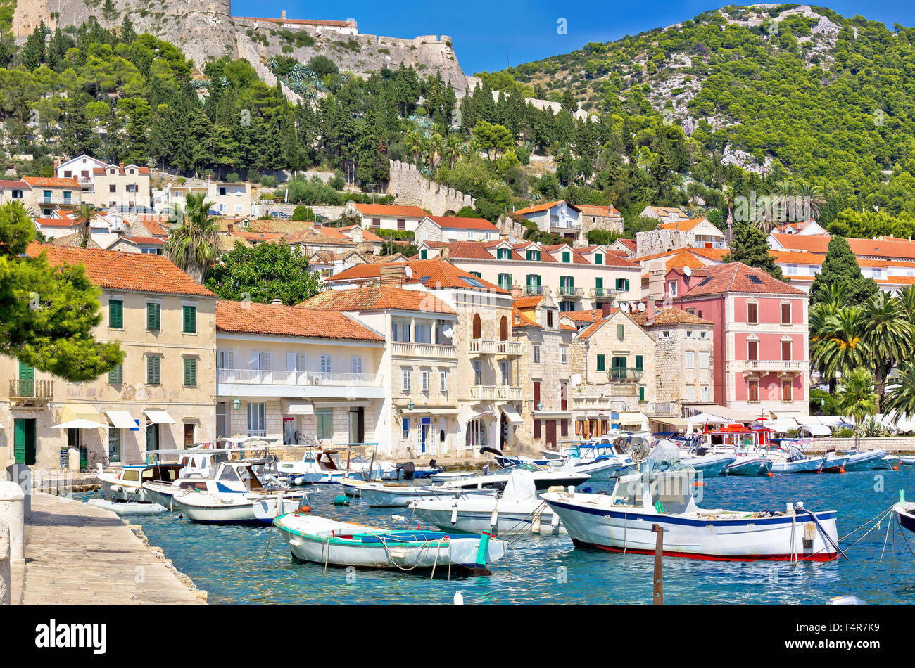 Insel Hvar Waterfront Architektur, Dalmatien, Kroatien Stockfoto