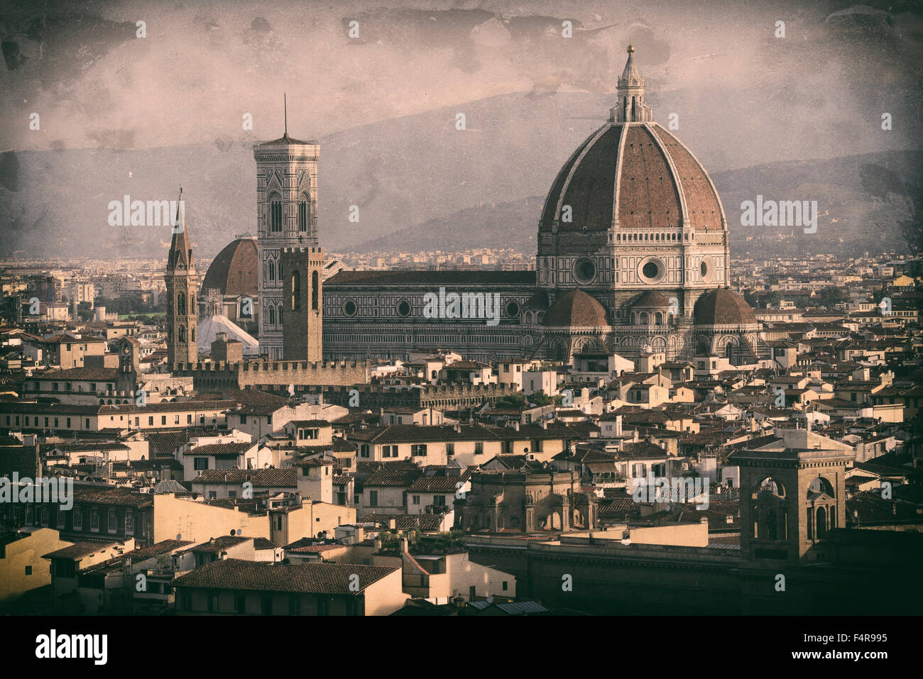 Italien, Europa, Florenz, Stadt, Kathedrale, Dom, Kirche, Stadt, Vintage-Stil, verändert Stockfoto