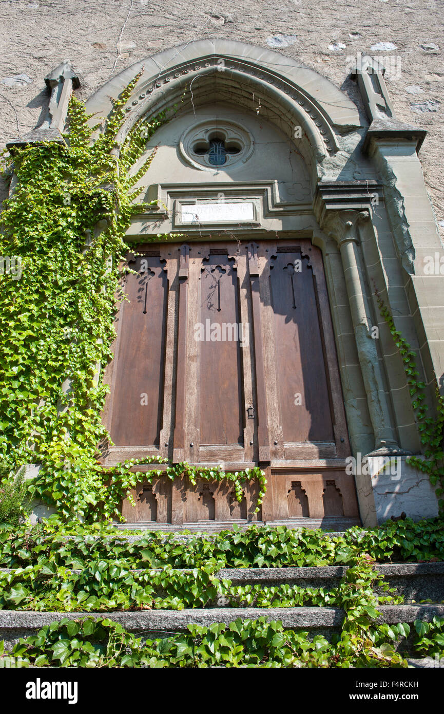 Lutry, Weltkulturerbe, Kulturerbe, UNESCO, Lavaux, Kirche, Sommer, Dorf, Waadt, Schweiz, Detail Stockfoto