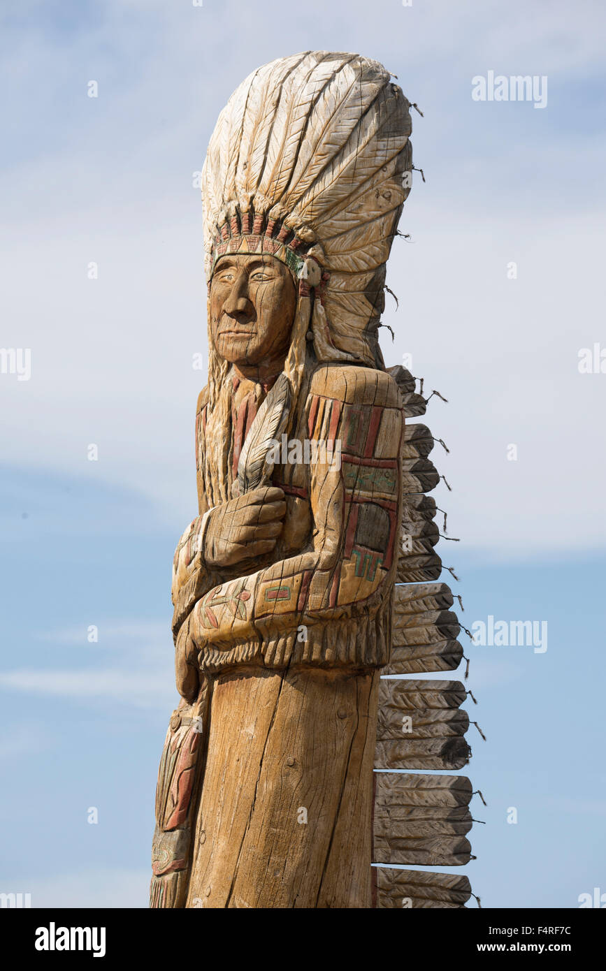 USA, Montana, Crow Indian Reservation, Great Plains, Statue auf Reservierung Stockfoto