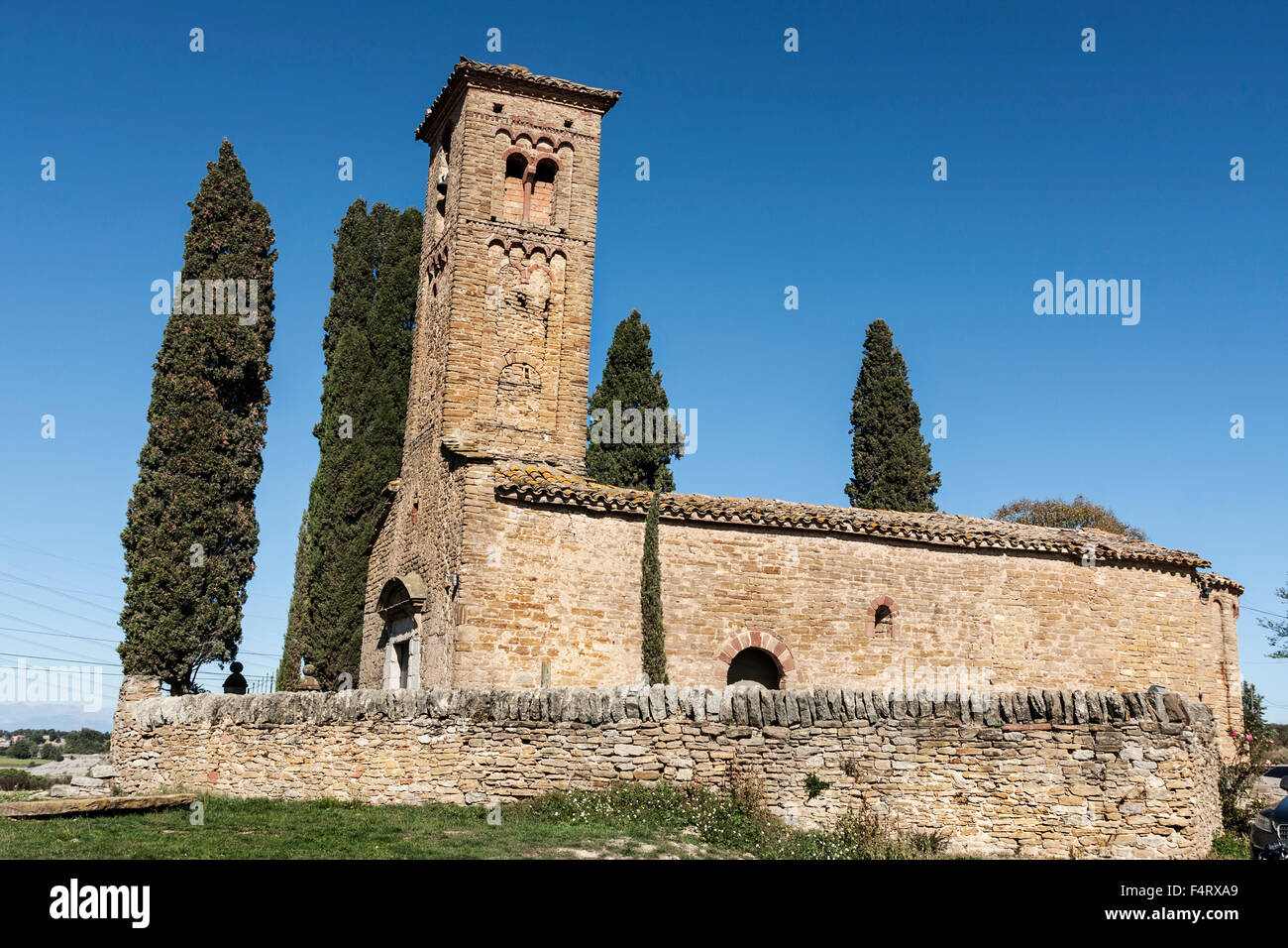 Kirche Sant Jaume de Viladrover. El Brull. Romanische. Stockfoto