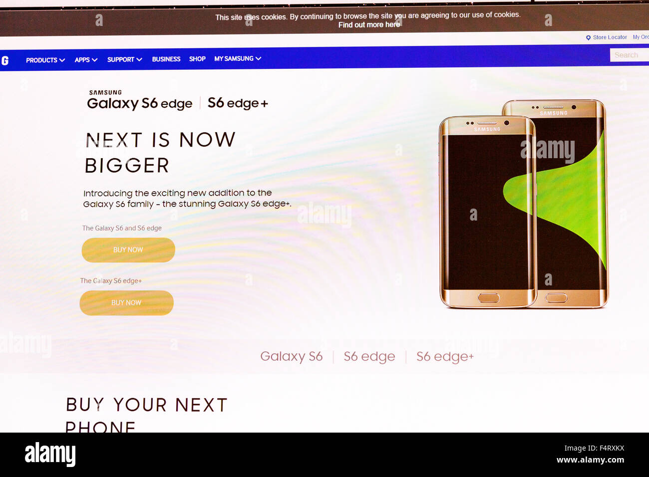Galaxy S6 Edge Website Homepage Handy Info Informationen online-Bildschirm Screenshot Website Internet net anmelden UK Stockfoto