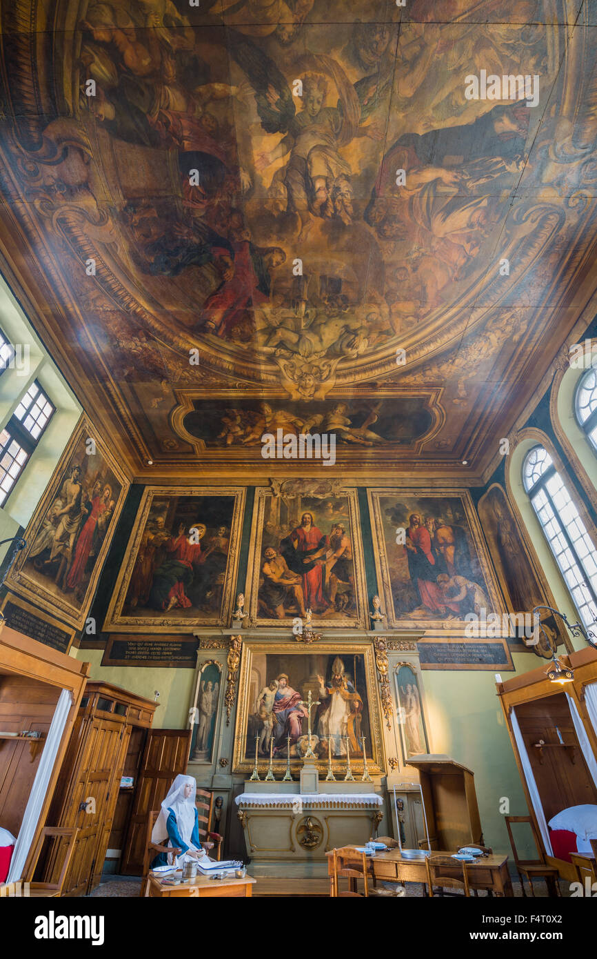 Innenraum des Hospices de Beaune, Hotel-Dieu, Beaune, Burgund, Côte d ' or, Frankreich, Europa Stockfoto