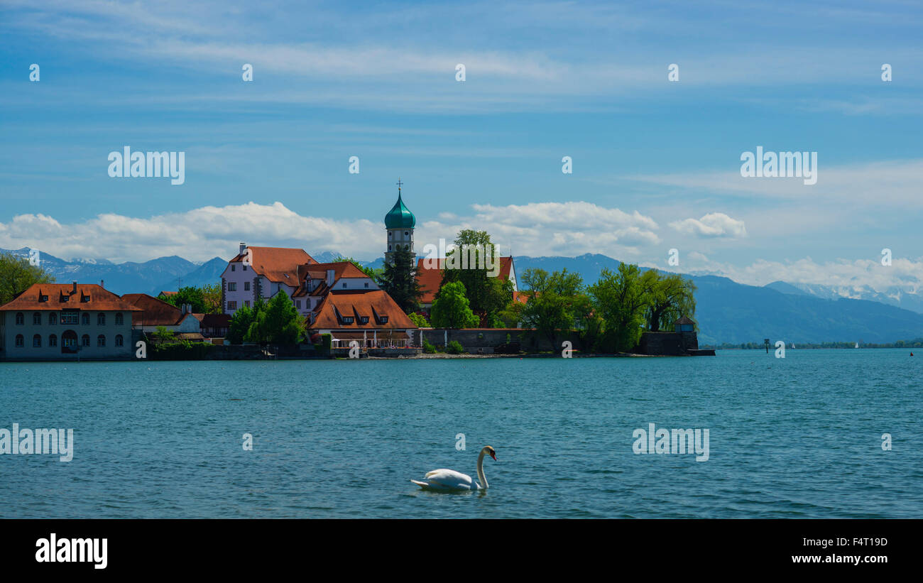 Barocke Kirche, Bayern, Bodensee, Bodensee, Christentum, Deutschland, Europa, Halbinsel, Kirche, Lindau, Antenne Gesundheit wieder Stockfoto