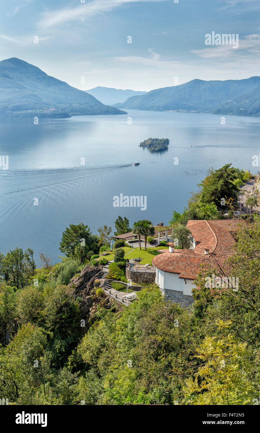 Schweiz, Europa, Ronco Sopra Ascona, Tessin, Villa Hügel, Lago Maggiore, Isola Brissago, Landschaft, Wasser, Sommer, Berg Stockfoto