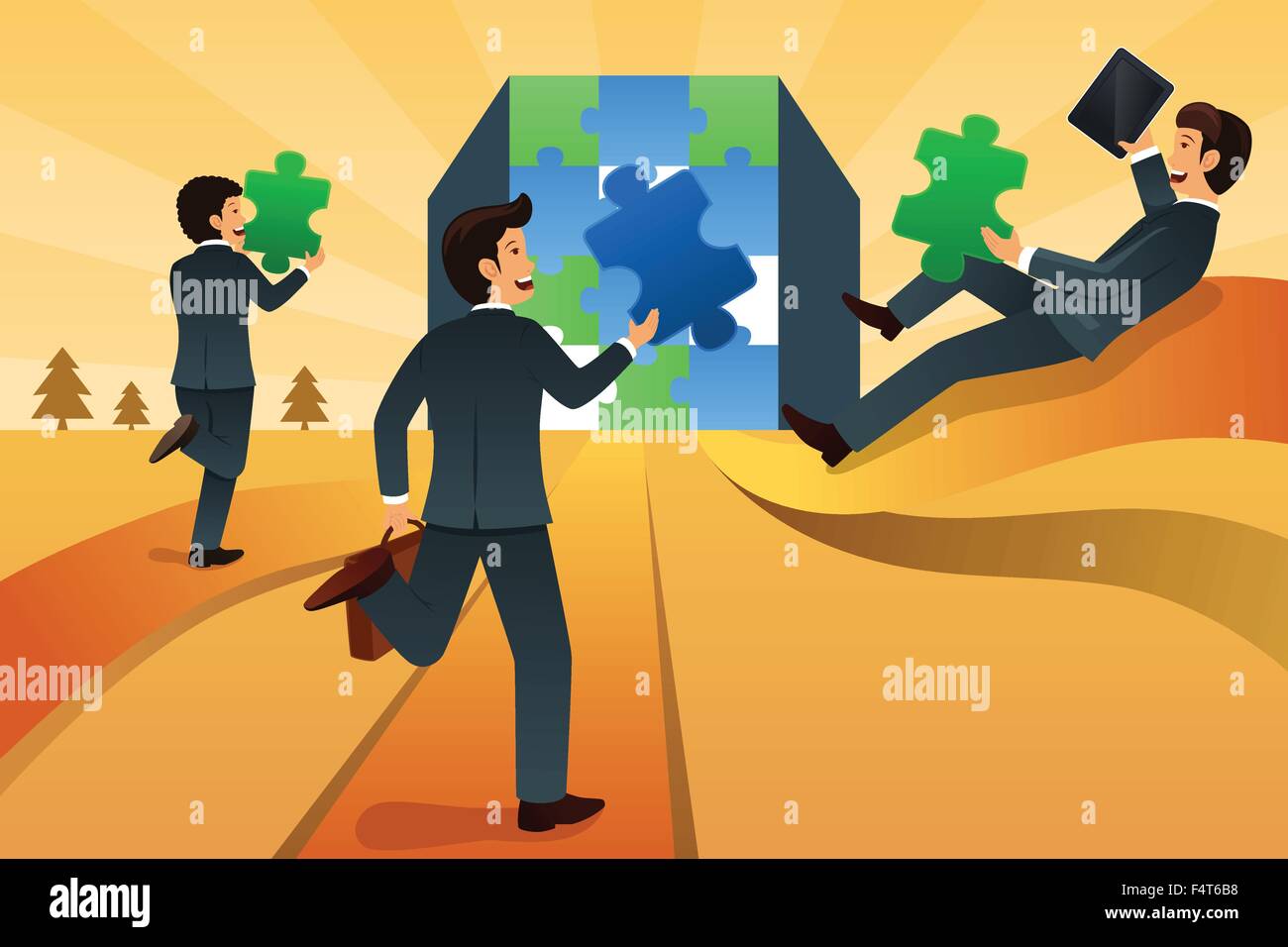 Eine Vektor-Illustration von Geschäftsleuten, die machen einer Puzzles für Teamarbeit Geschäftskonzept Stock Vektor