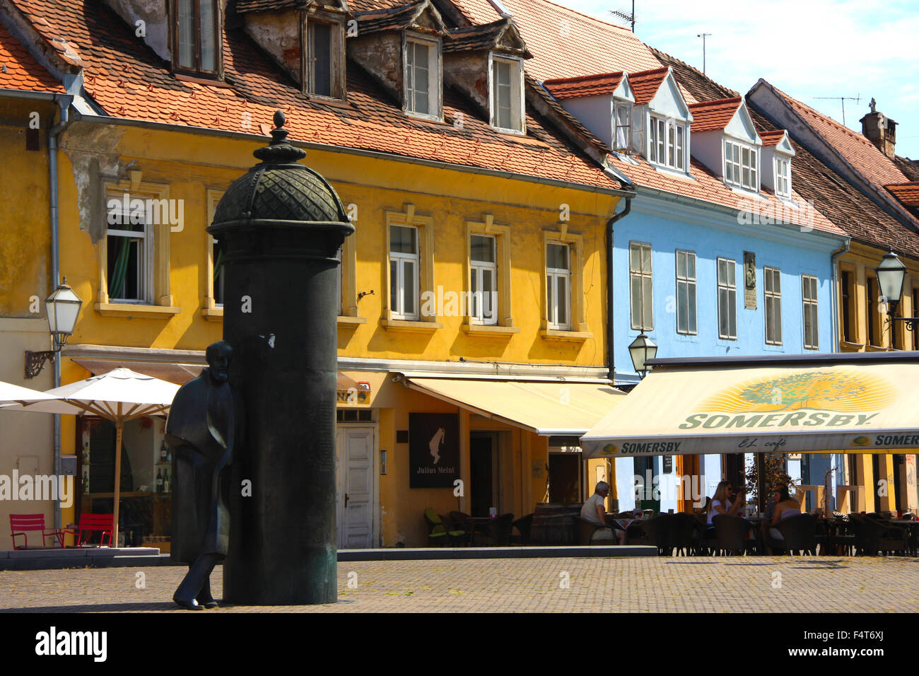 Kroatien, Balkan, Balkan, Zagreb, Europa, Statue, Ort, Häuser, Wohnungen, Senoa, Schonoa, bunt, Stockfoto