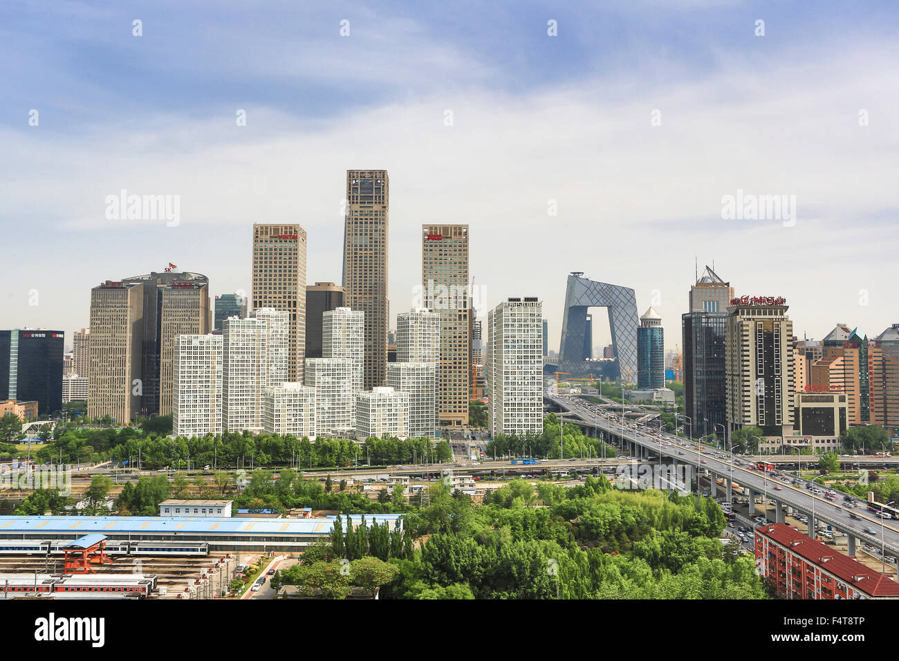 China, Beijing, Peking, Stadt, Guomao Bezirk Skyline, Osten zweiten Ringstraße, CCTV Hauptverwaltung Stockfoto