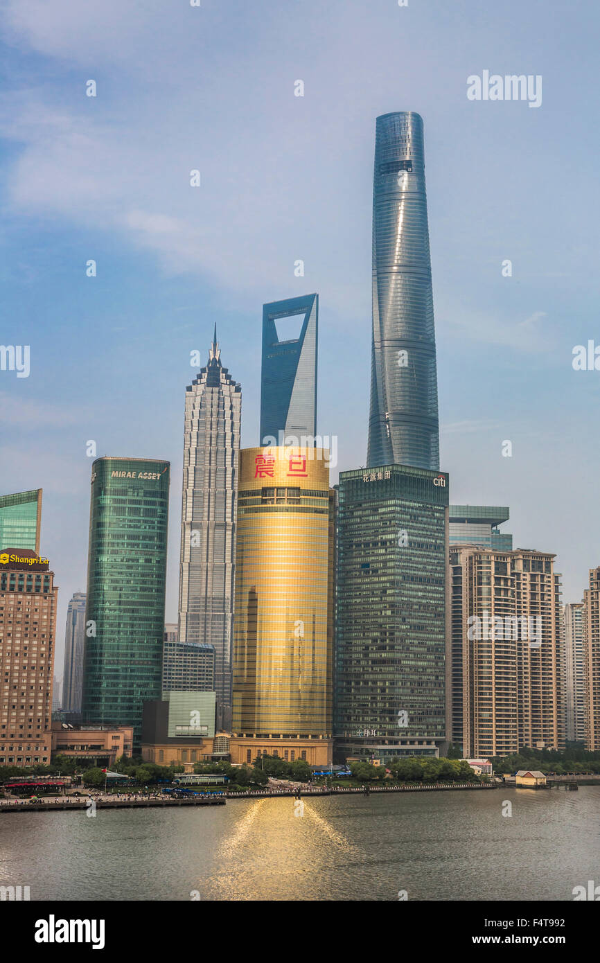 China, Shanghai City, Skyline von Pudong District, Jinmao, World Financial Center und Shanghai Tower Stockfoto