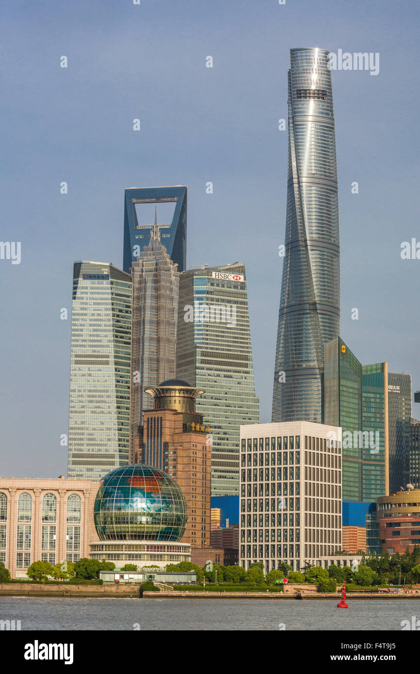 China, Shanghai City, Jinmao, World Financial Center und Shanghai Towers Stockfoto