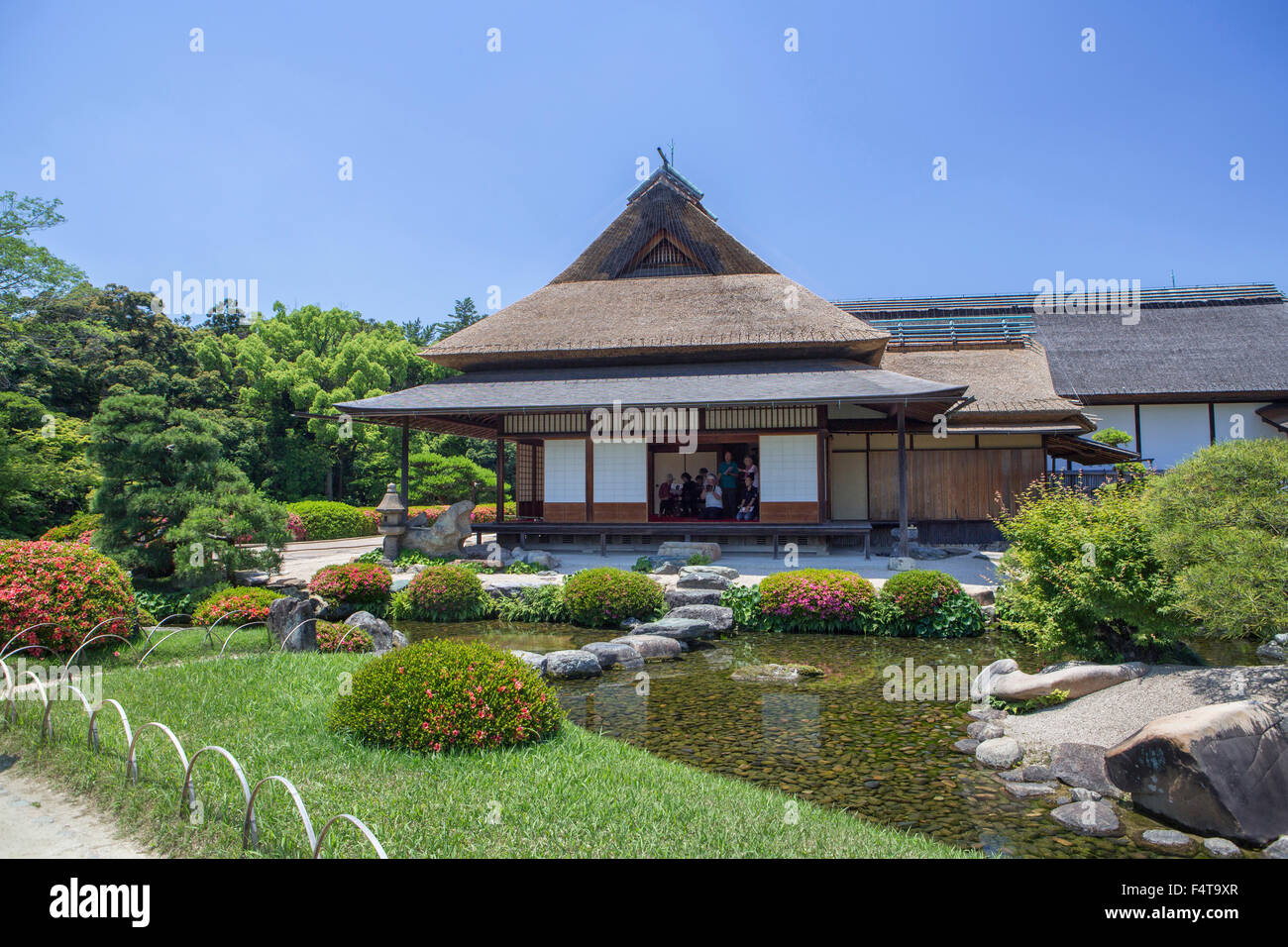 Japan, Okayama Korakuen-Garten, traditionelle Architektur Stockfoto
