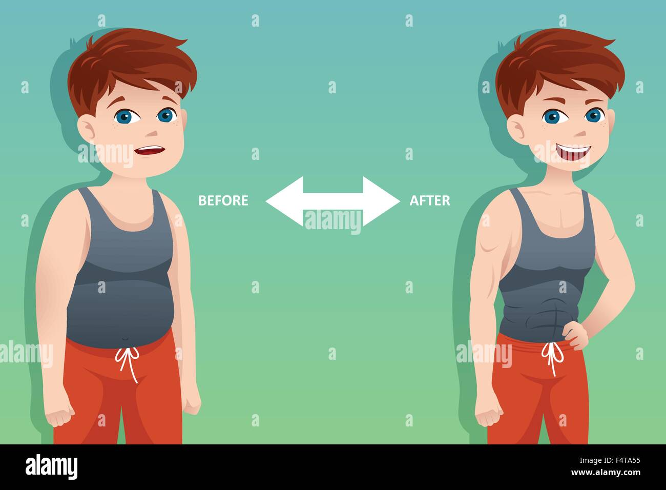 Eine Vektor-Illustration des Gewicht-Verlust-Konzept eines Mannes vor und nach der Diät Stock Vektor