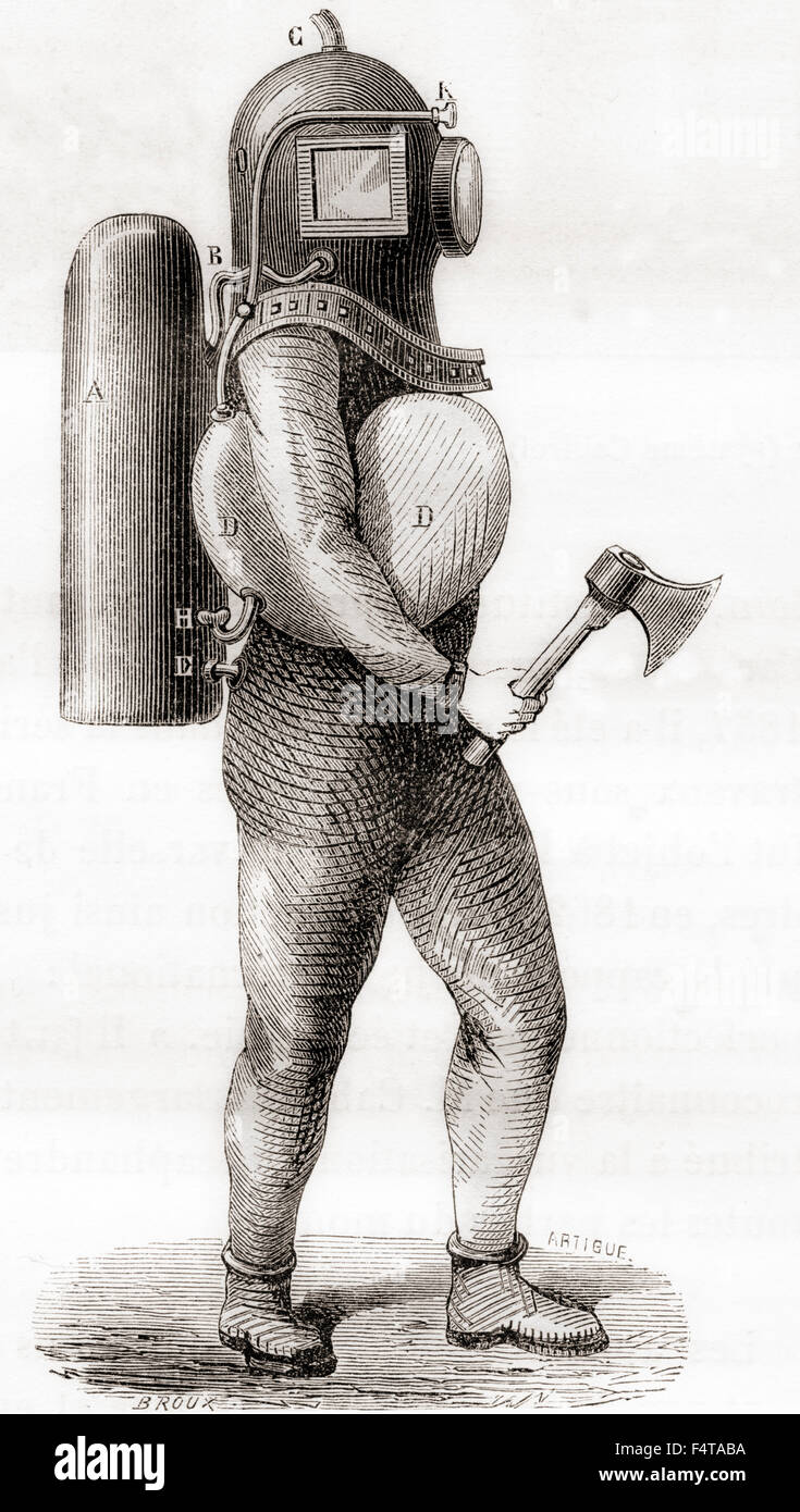 Dem 19. Jahrhundert amerikanische Tiefsee Taucheranzug. Stockfoto