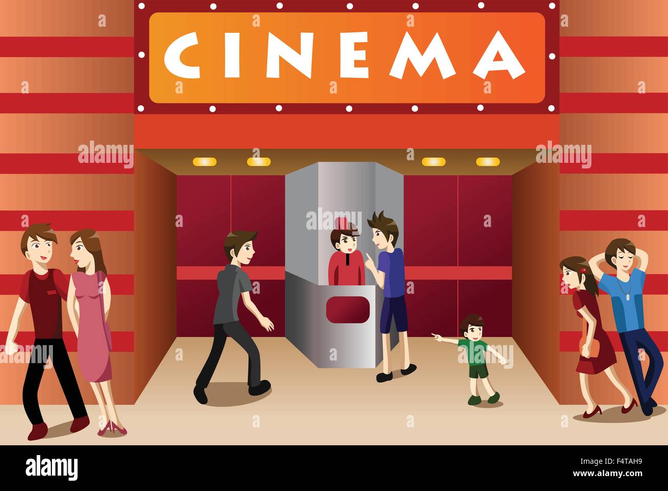 Eine Vektor-Illustration von jungen Menschen hängen außerhalb ein Kino Stock Vektor