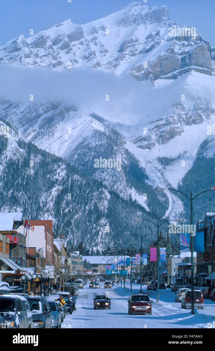 Rockies, Alberta, Kanada, Nationalpark, Banff Stadt Website nach Schneesturm Stockfoto