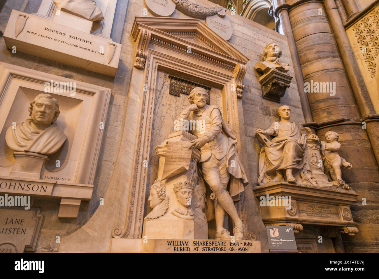 England, London, Westminster Abbey, Poets Corner, Shakespeare-Denkmal Stockfoto