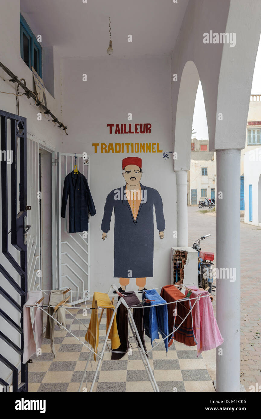 Traditionelle Schneider Shop. Guellela Djerba Tunesien Nordafrika Stockfoto