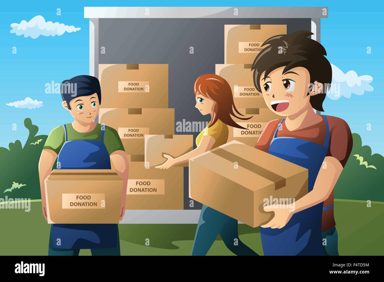 Eine Vektor-Illustration des Teams von ehrenamtlichen Arbeit bei Food-Spende-center Stock Vektor