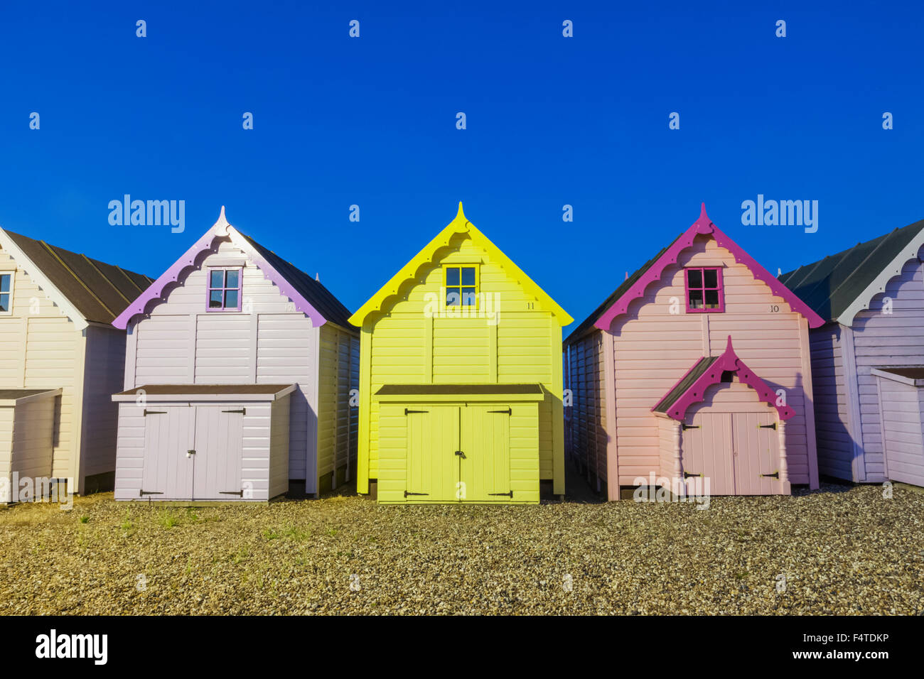 England, Essex, Mersea Island Beach Huts Stockfoto
