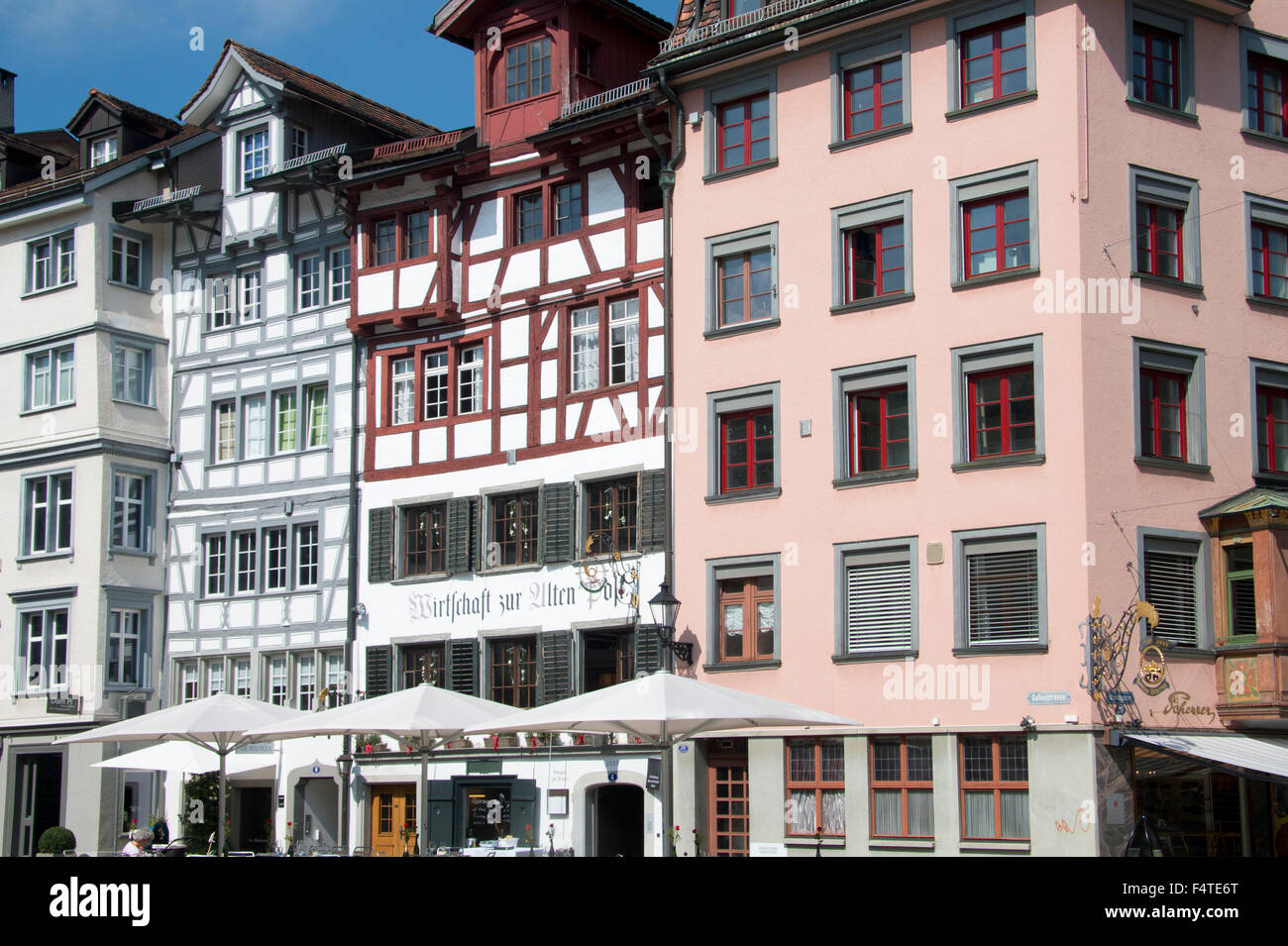 Schweiz, Europa, St. Gallen, Stadt, Stadt, Altstadt, Häuser, Wohnungen, Bolzen Haus, Fassaden Stockfoto