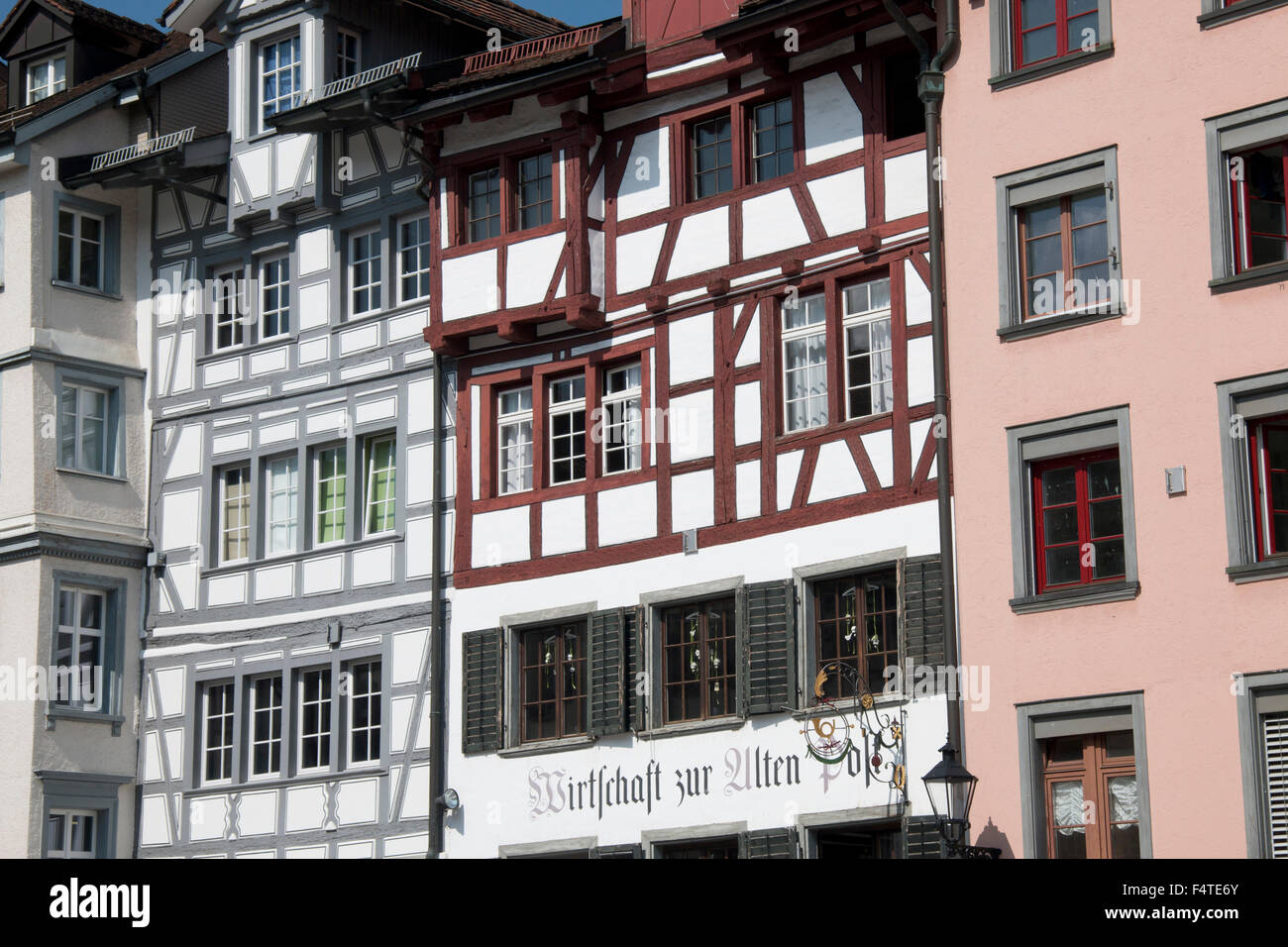 Schweiz, Europa, St. Gallen, Stadt, Stadt, Altstadt, Häuser, Wohnungen, Bolzen Haus, Fassaden Stockfoto