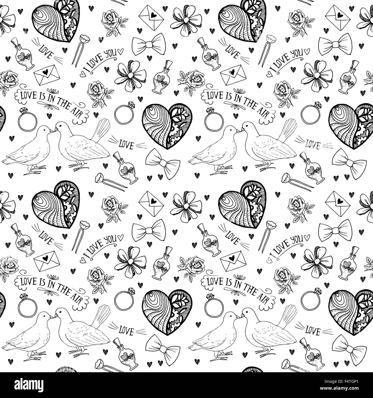 Handgezeichnete Liebe Symbole Stock Vektor