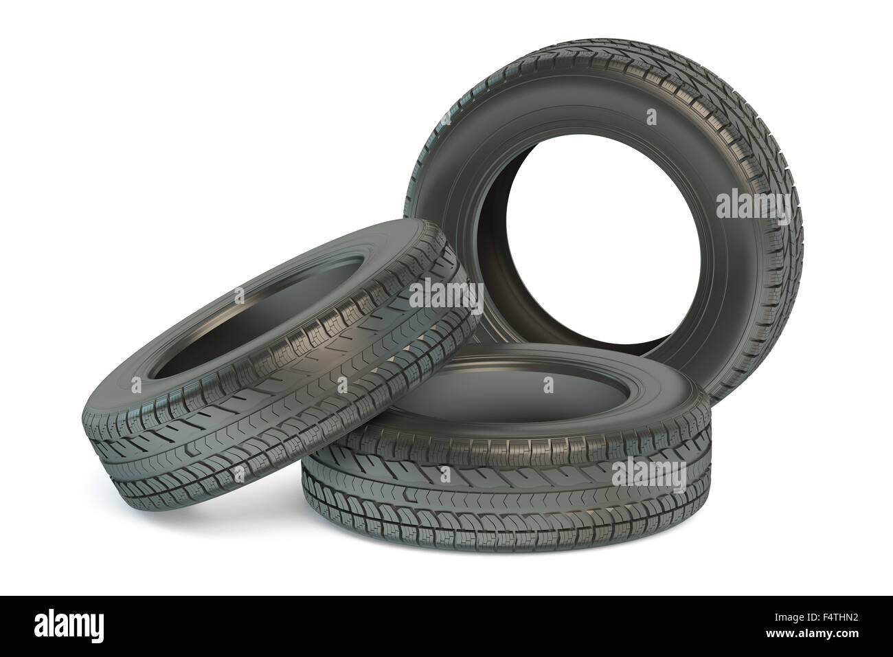 Satz von Autoreifen Winter isoliert auf weißem Hintergrund Stockfoto